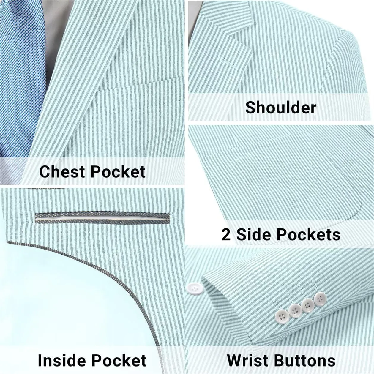 Seersucker Mens Suit Jacket Slim Fit Casual Blazer Summer Sport Coats Wedding Suits Jackets Prom Tuxedo Blazers