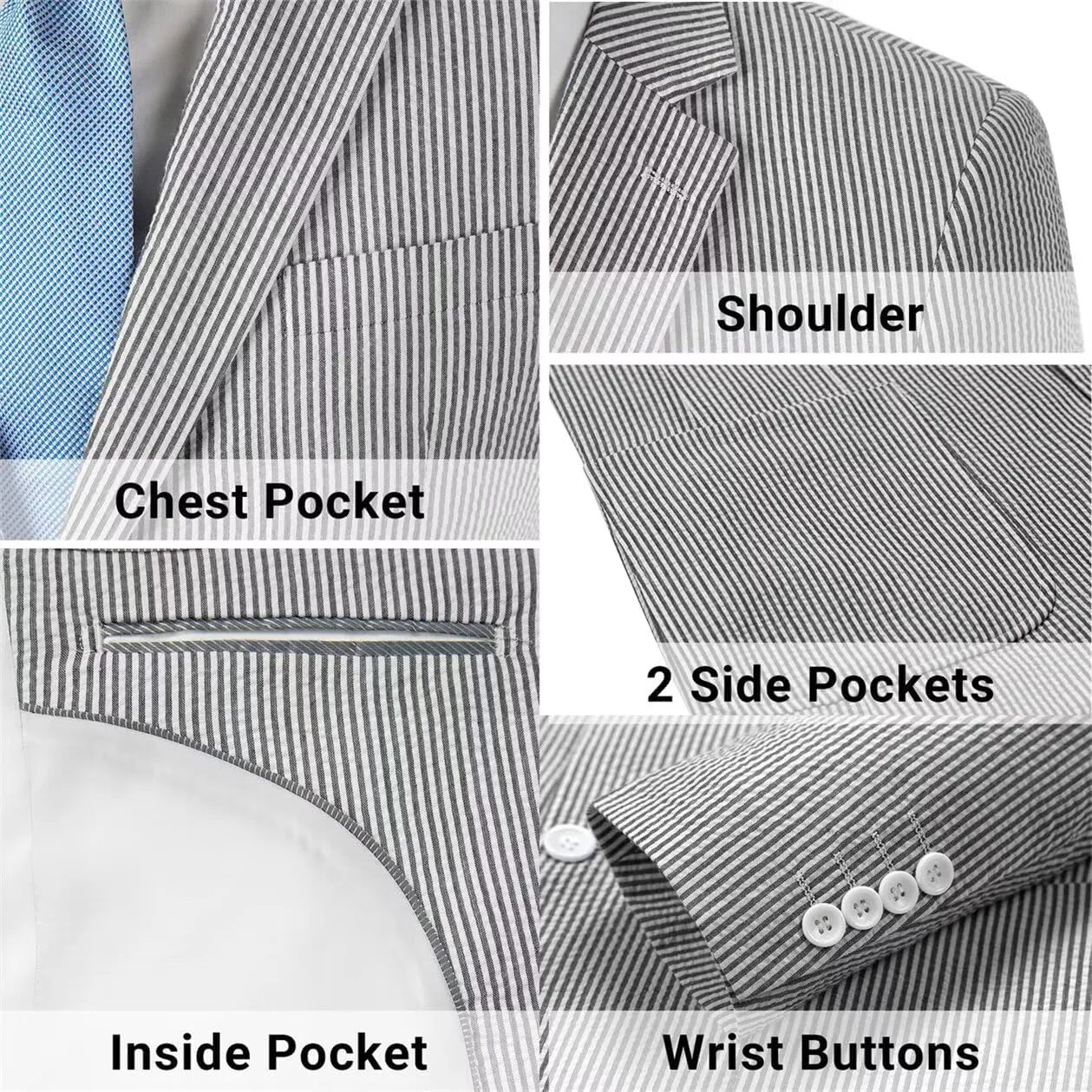 Seersucker Mens Suit Jacket Slim Fit Casual Blazer Summer Sport Coats Wedding Suits Jackets Prom Tuxedo Blazers