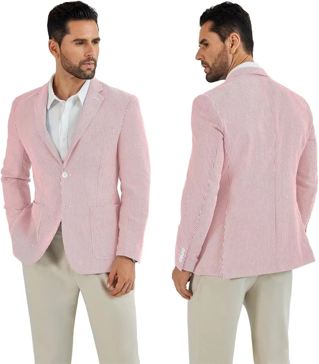 Seersucker Mens Suit Jacket Slim Fit Casual Blazer Summer Sport Coats Wedding Suits Jackets Prom Tuxedo Blazers