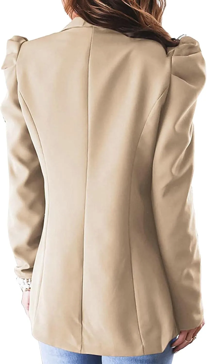 SEMATOMALA Women's Puff Sleeve Shoulder Pad Slim Business Blazer Suit Casual Lapel Open Front Work Office Jacket with Pockets