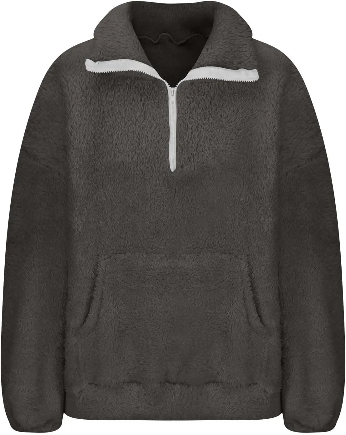 Sherpa Half Zip Pullover Women Oversized Quarter Zip Cropped Sweatshirt Fuzzy Fleece Lined Zip Up Hoodie with Pockets