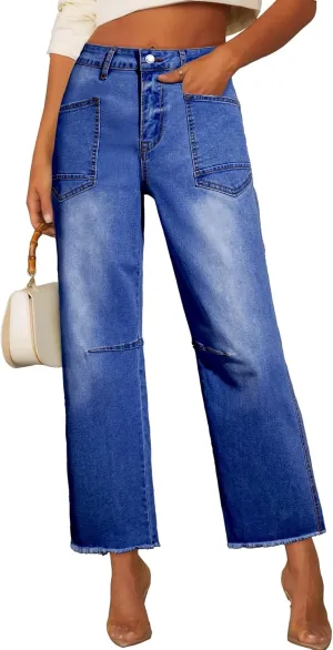 SHEWIN Straight Leg Jeans for Women High Waisted Stretchy Jeans Wide Leg Ankle Denim Pants with Pockets