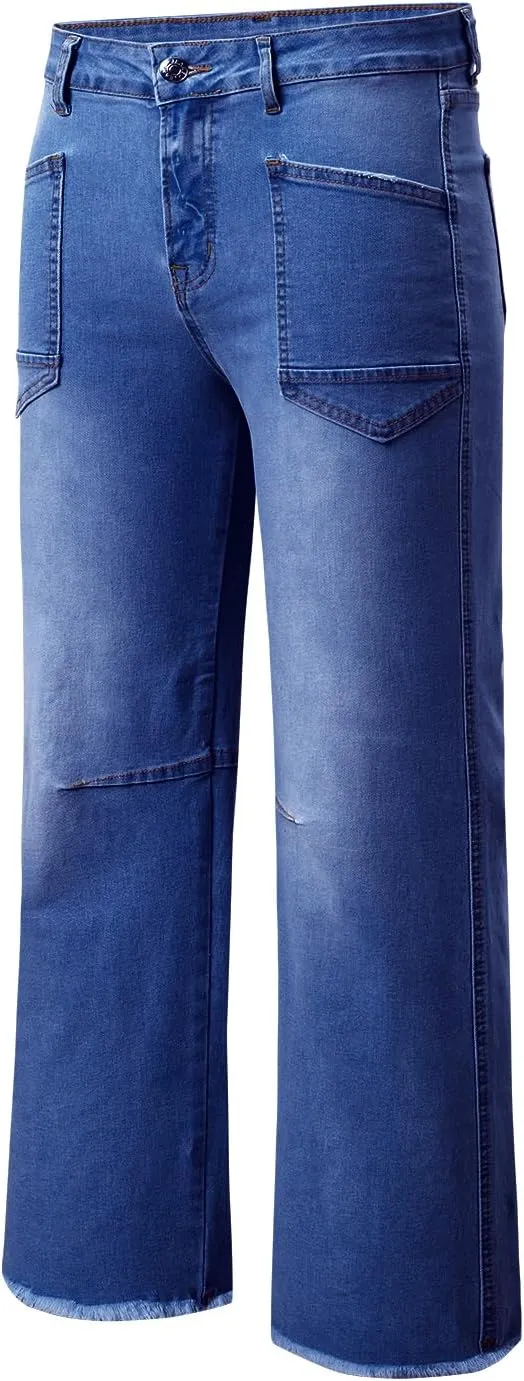 SHEWIN Straight Leg Jeans for Women High Waisted Stretchy Jeans Wide Leg Ankle Denim Pants with Pockets