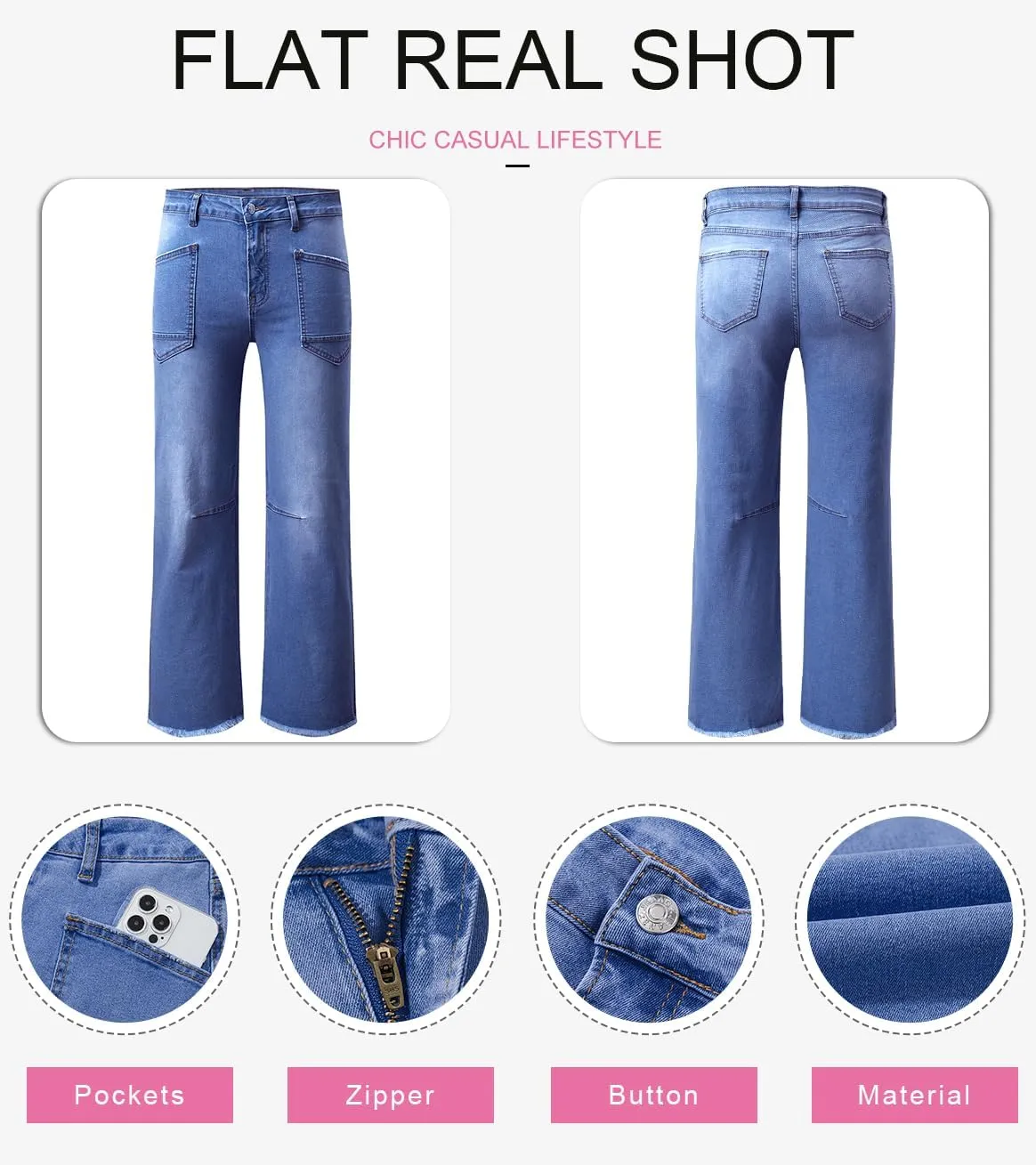 SHEWIN Straight Leg Jeans for Women High Waisted Stretchy Jeans Wide Leg Ankle Denim Pants with Pockets