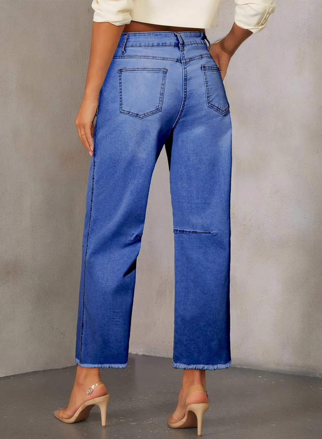 SHEWIN Straight Leg Jeans for Women High Waisted Stretchy Jeans Wide Leg Ankle Denim Pants with Pockets