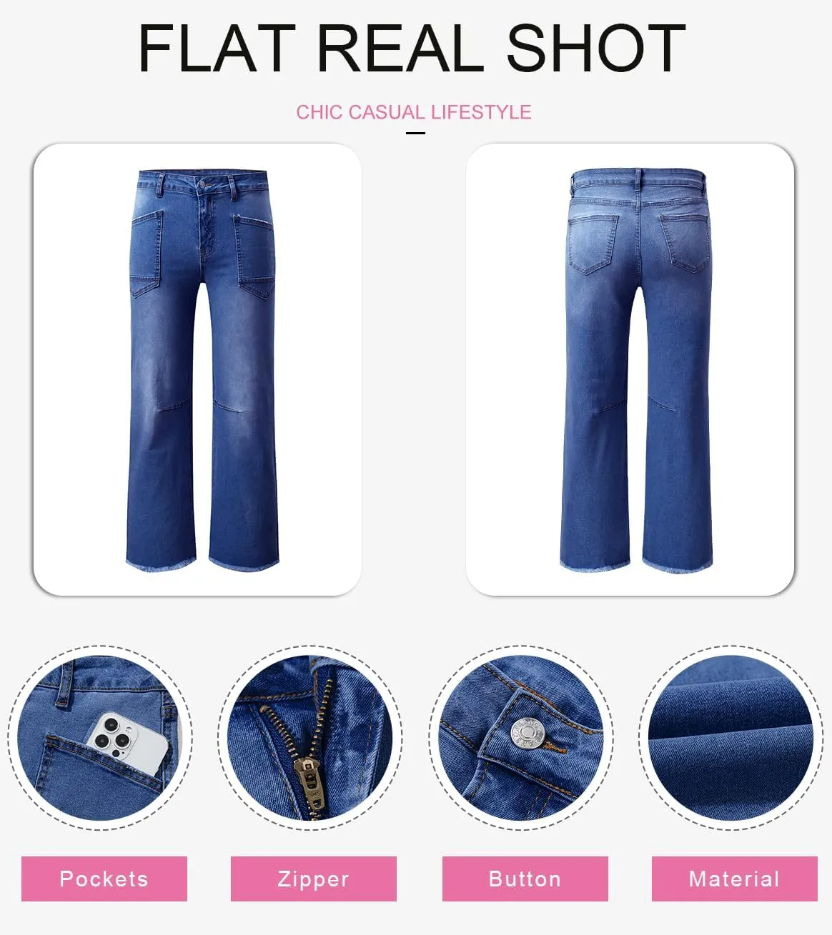 SHEWIN Straight Leg Jeans for Women High Waisted Stretchy Jeans Wide Leg Ankle Denim Pants with Pockets