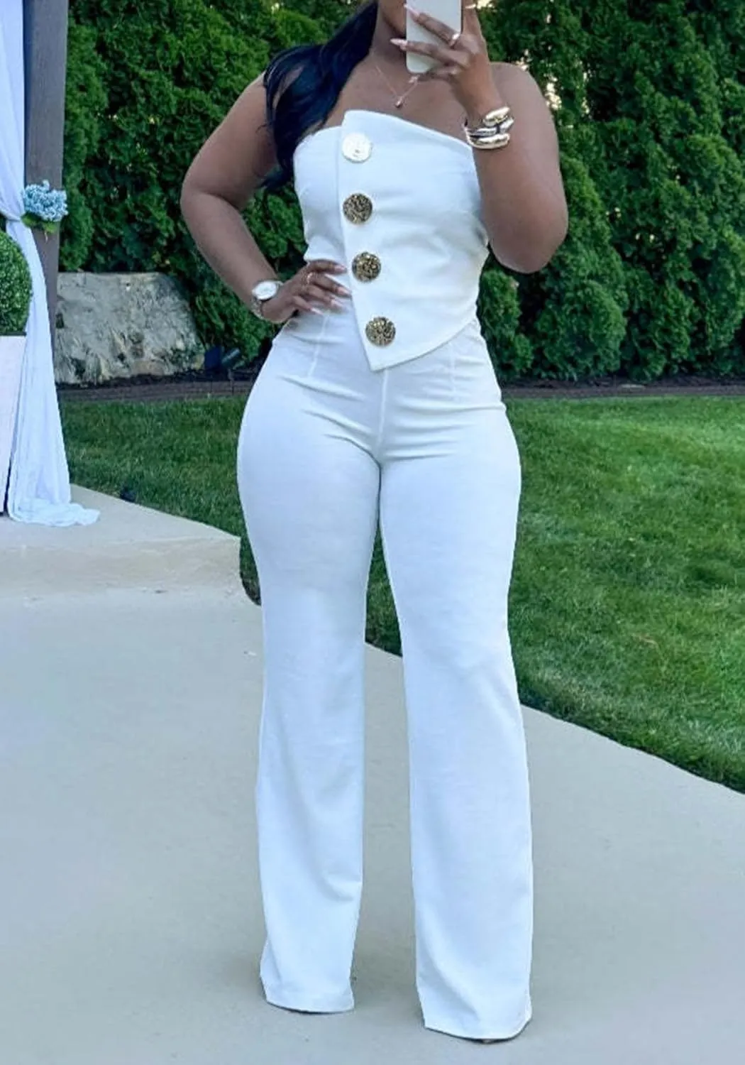 SHINFY Women Summer Strapless Sexy Jumpsuits Off Shoulder Tube Top Straight Wide Leg Jumpsuit Romper