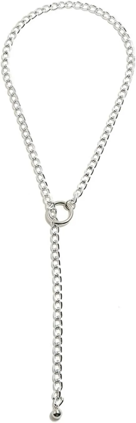 Slip Chain Necklace for Women - O-Ring Pendant, Sphere, Goth Adjustable Lariat Y-Necklace, Long Link Chunky Choker for Women Men