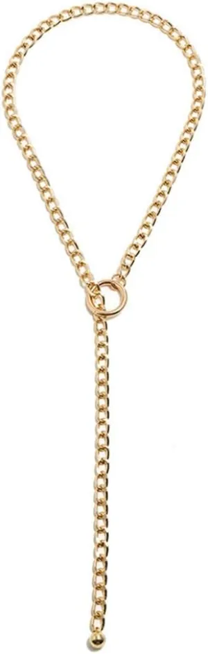 Slip Chain Necklace for Women - O-Ring Pendant, Sphere, Goth Adjustable Lariat Y-Necklace, Long Link Chunky Choker for Women Men