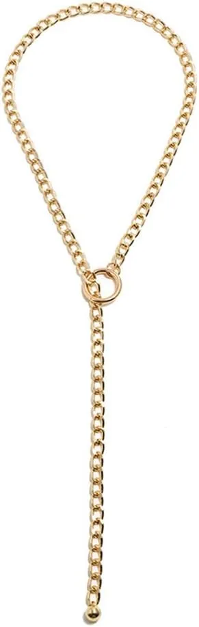 Slip Chain Necklace for Women - O-Ring Pendant, Sphere, Goth Adjustable Lariat Y-Necklace, Long Link Chunky Choker for Women Men