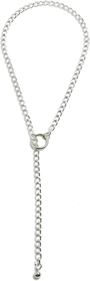 Slip Chain Necklace for Women - O-Ring Pendant, Sphere, Goth Adjustable Lariat Y-Necklace, Long Link Chunky Choker for Women Men