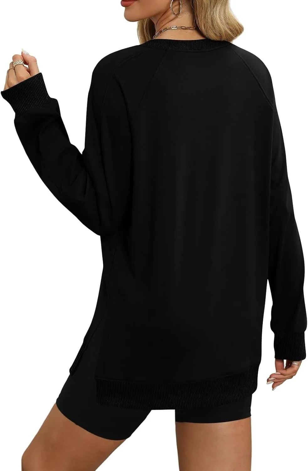 slqdgmryz Crewneck Sweatshirts Women Side Split Oversized Sweatshirt No Hood Crew Neck Y2k Hoodie Long Sleeve Tunic Pullover