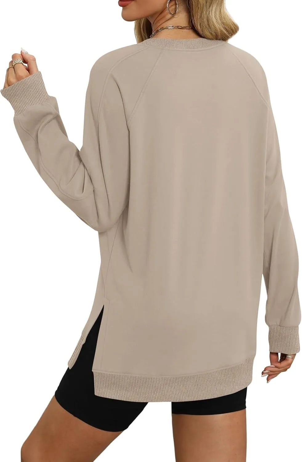 slqdgmryz Crewneck Sweatshirts Women Side Split Oversized Sweatshirt No Hood Crew Neck Y2k Hoodie Long Sleeve Tunic Pullover