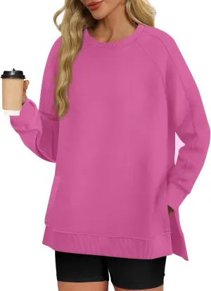 slqdgmryz Crewneck Sweatshirts Women Side Split Oversized Sweatshirt No Hood Crew Neck Y2k Hoodie Long Sleeve Tunic Pullover