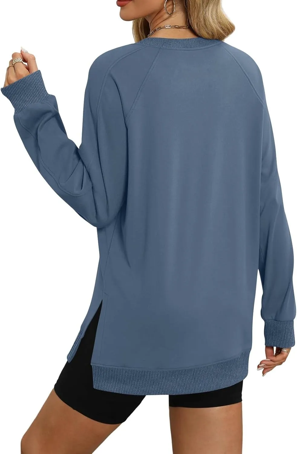 slqdgmryz Crewneck Sweatshirts Women Side Split Oversized Sweatshirt No Hood Crew Neck Y2k Hoodie Long Sleeve Tunic Pullover