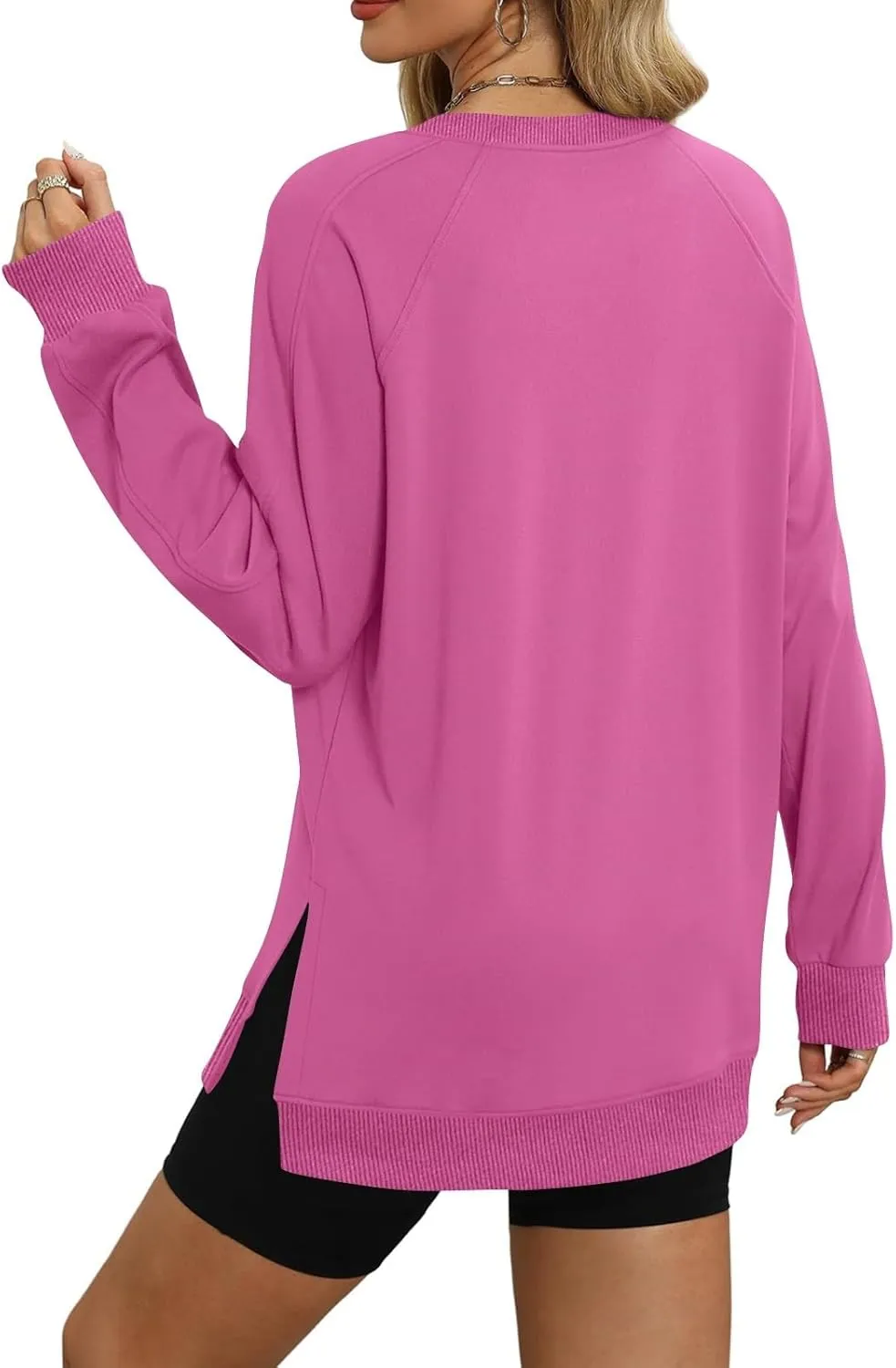slqdgmryz Crewneck Sweatshirts Women Side Split Oversized Sweatshirt No Hood Crew Neck Y2k Hoodie Long Sleeve Tunic Pullover