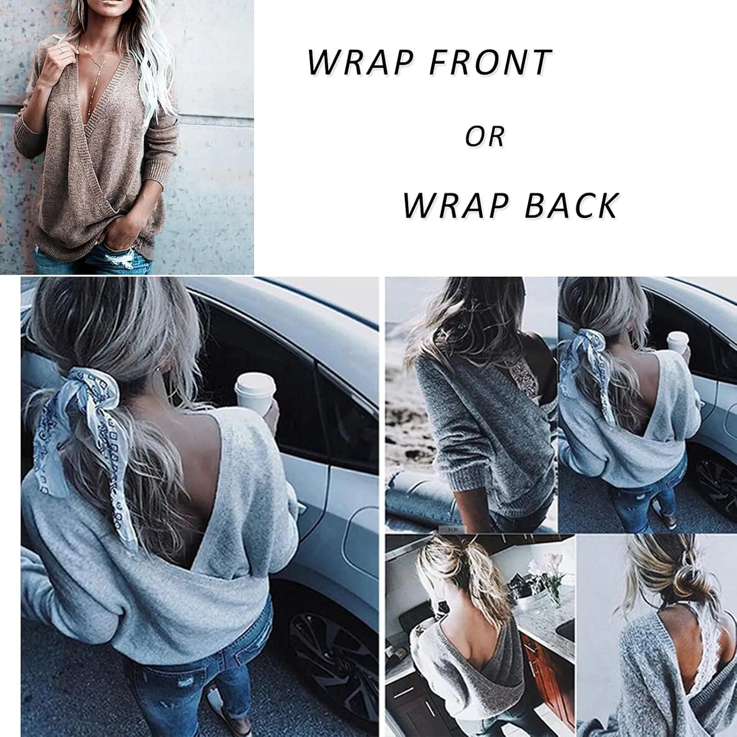 softome Womens 2025 Deep V-Neck Wrap Sweaters Long Sleeve Front Cross Loose Knitted Pullover Jumper Fall Winter Tops