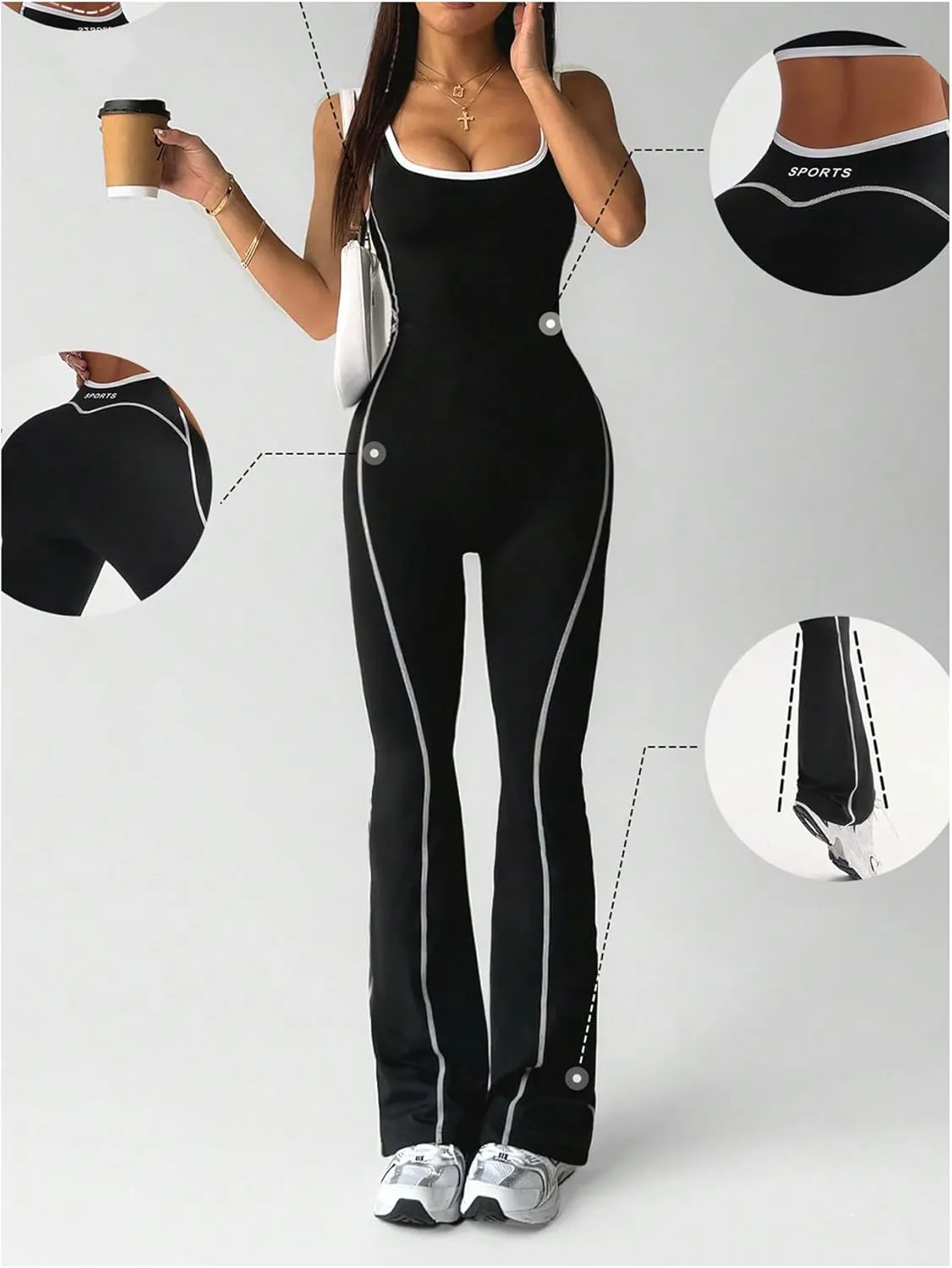 SOLY HUX Women's Sleeveless Square Neck Sports Jumpsuits Butt Lifting Workout Yoga Romper Pants