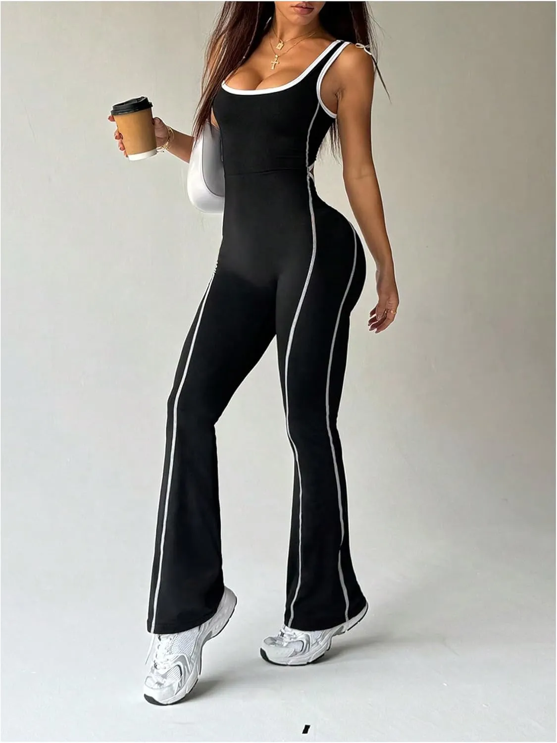 SOLY HUX Women's Sleeveless Square Neck Sports Jumpsuits Butt Lifting Workout Yoga Romper Pants