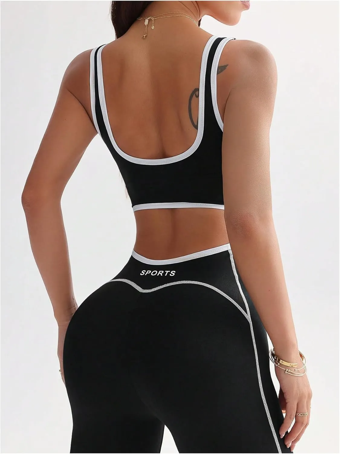 SOLY HUX Women's Sleeveless Square Neck Sports Jumpsuits Butt Lifting Workout Yoga Romper Pants