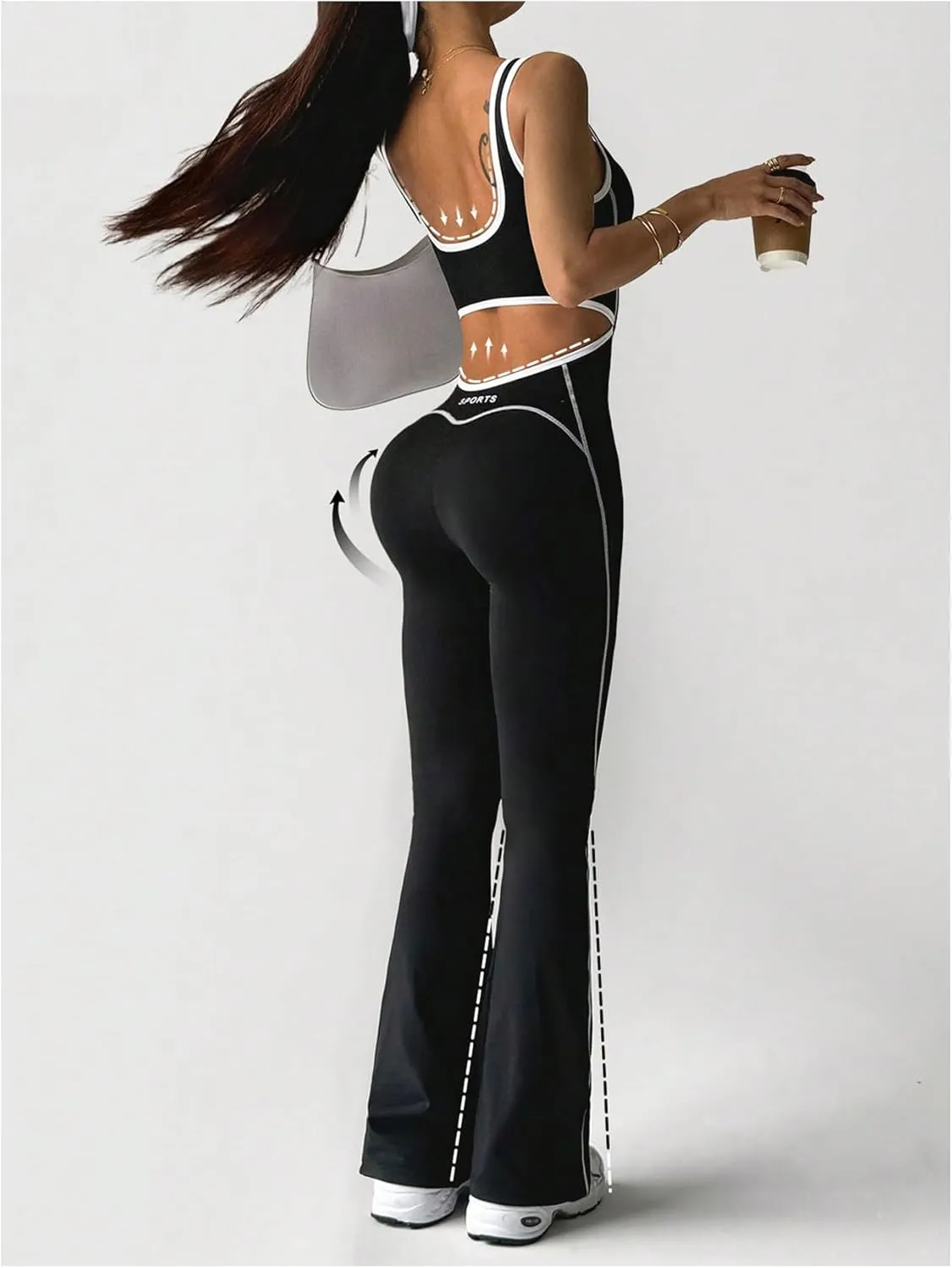 SOLY HUX Women's Sleeveless Square Neck Sports Jumpsuits Butt Lifting Workout Yoga Romper Pants
