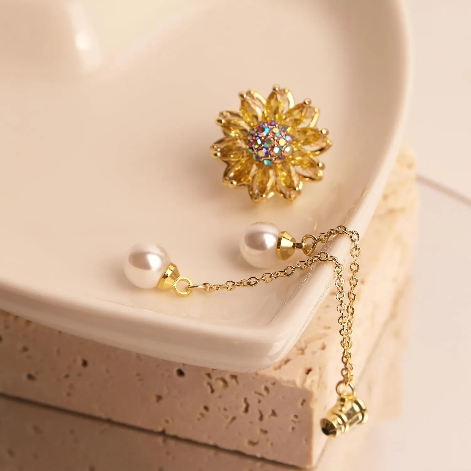 Sonateomber Gold Pearl Flower Snowflake Bow Stud Drop Tassel Prom Earrings for Women, Rhinestone Bow Sunflower Statement Fashion Jewelry Gift
