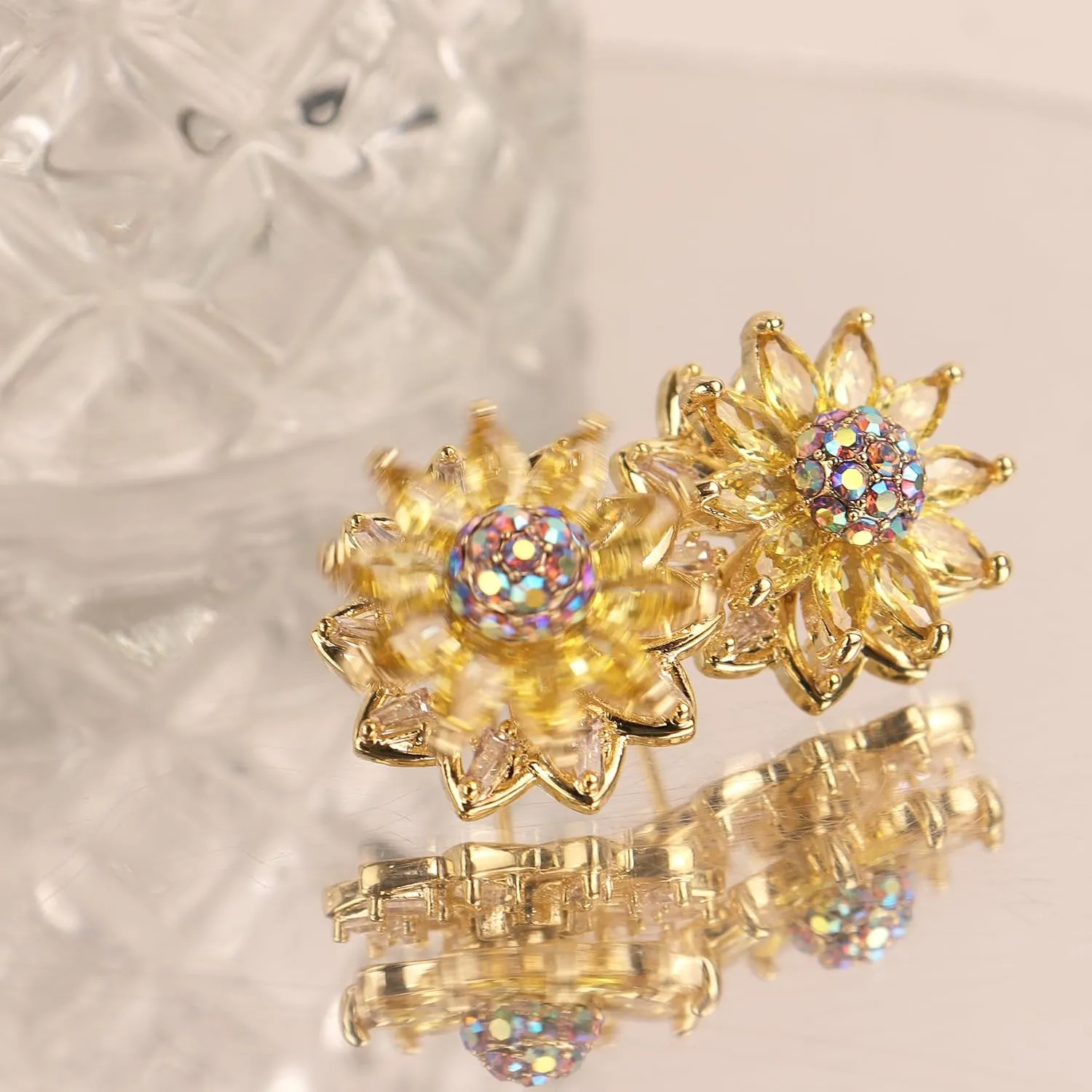 Sonateomber Gold Pearl Flower Snowflake Bow Stud Drop Tassel Prom Earrings for Women, Rhinestone Bow Sunflower Statement Fashion Jewelry Gift