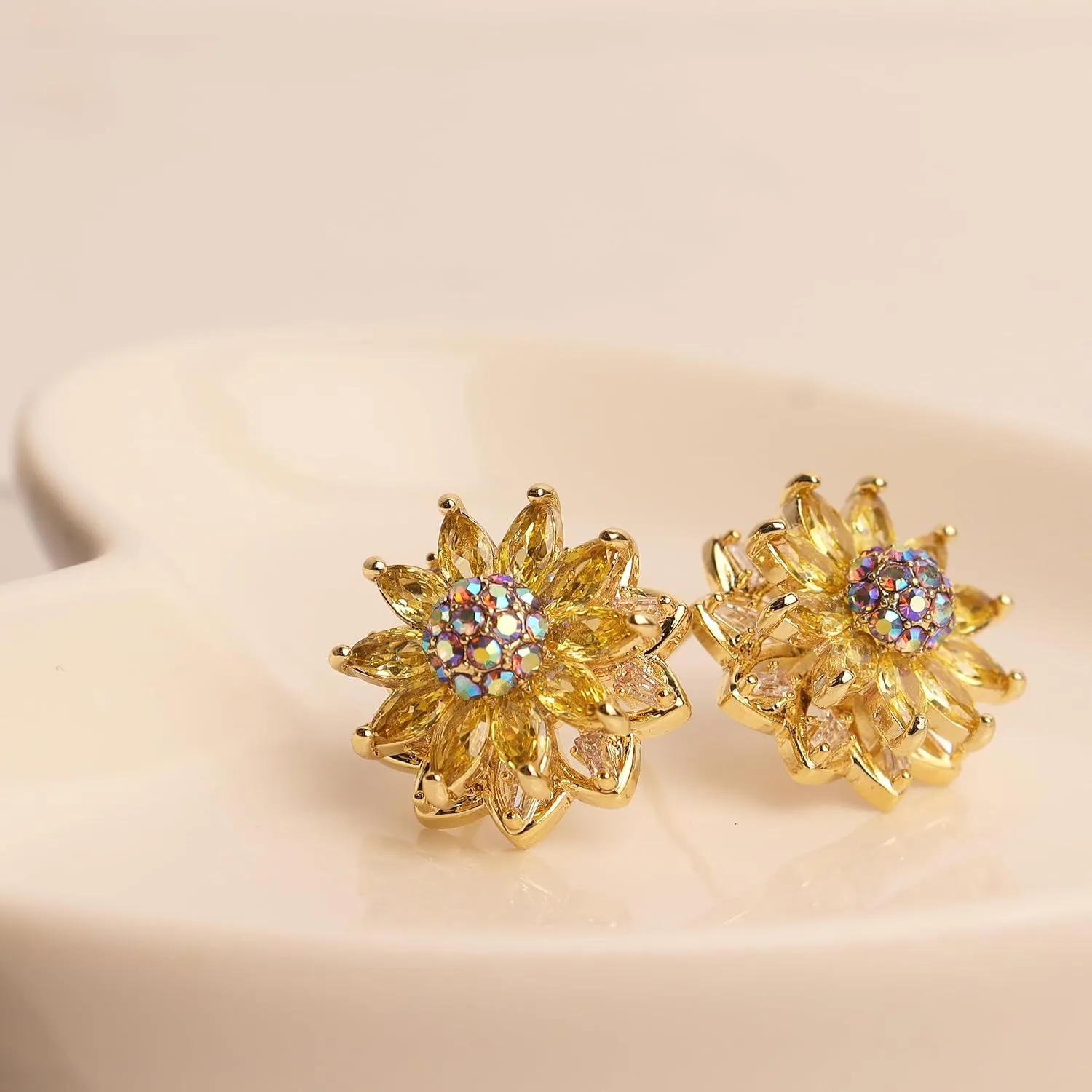 Sonateomber Gold Pearl Flower Snowflake Bow Stud Drop Tassel Prom Earrings for Women, Rhinestone Bow Sunflower Statement Fashion Jewelry Gift