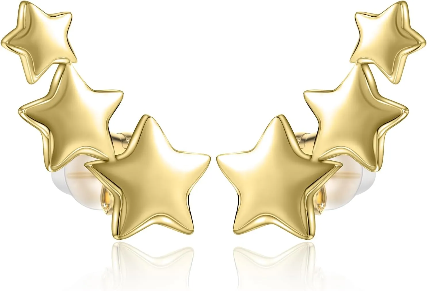 Star Earrings for Women Set 1 Pairs 316L Stainless Steel Hypoallergenic Earrings Star Climber Stud Earrings Set (Silver/Gold/Rose Gold)