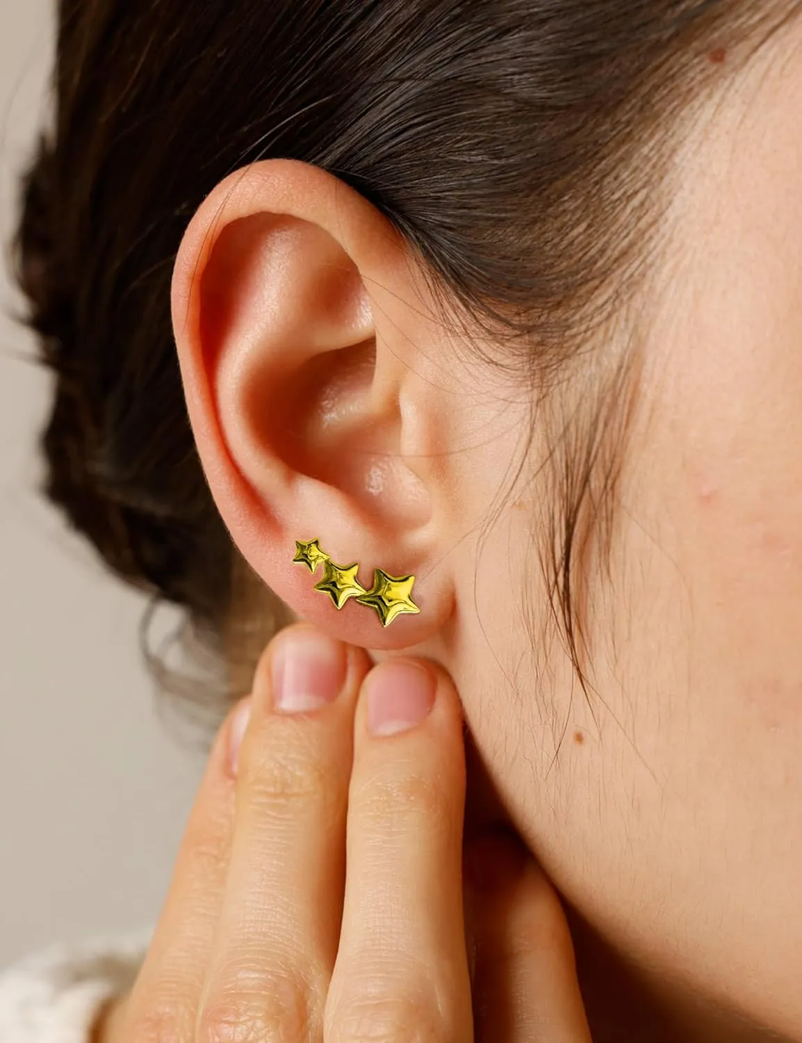 Star Earrings for Women Set 1 Pairs 316L Stainless Steel Hypoallergenic Earrings Star Climber Stud Earrings Set (Silver/Gold/Rose Gold)