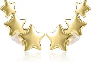 Star Earrings for Women Set 1 Pairs 316L Stainless Steel Hypoallergenic Earrings Star Climber Stud Earrings Set (Silver/Gold/Rose Gold)