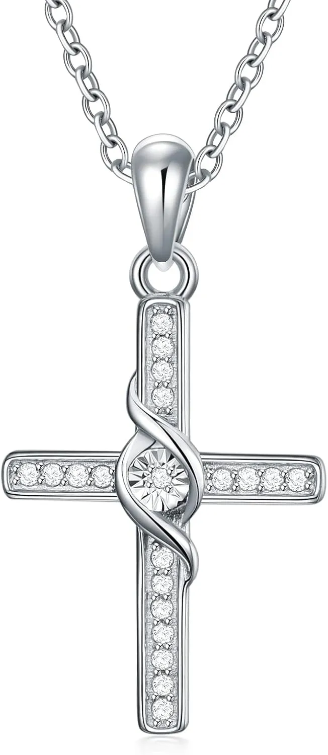 Sterling Silver 1/5 cttw Natural Diamonds Cross Necklace for Women,Diamond Jewelry Gift for women,girlfriend(I2-I3 Clarity)