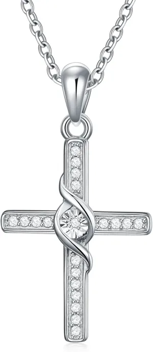 Sterling Silver 1/5 cttw Natural Diamonds Cross Necklace for Women,Diamond Jewelry Gift for women,girlfriend(I2-I3 Clarity)