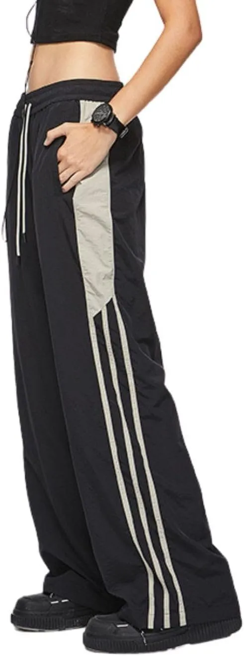 Stripes Track Pants Women Y2k Parachute Pants Mens Baggy Wide Leg Sweatpants Cargo Jogger Pants