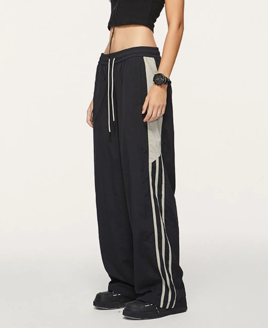 Stripes Track Pants Women Y2k Parachute Pants Mens Baggy Wide Leg Sweatpants Cargo Jogger Pants