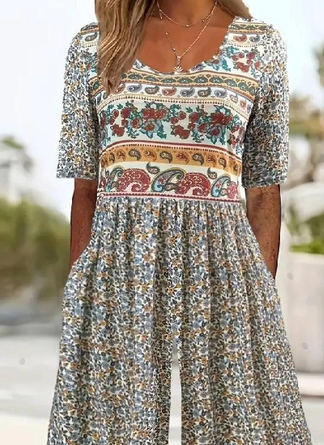 Summer Jumpsuits for Women 2025 Floral loose Half Sleeve Elegant V Neck and Wide Leg Pants Rompers with Side Pockets