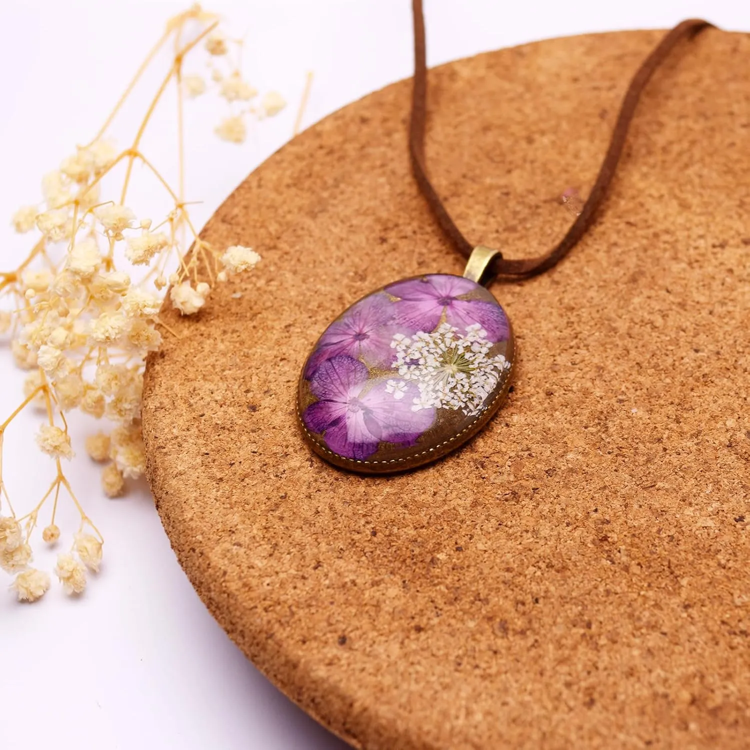 Sunflower Necklace for Women - Vintage Pendant Necklace Resin Necklace Handmade Pressed Flower Necklace for Girls Adjustable Jewelry Wedding Birthday Gifts