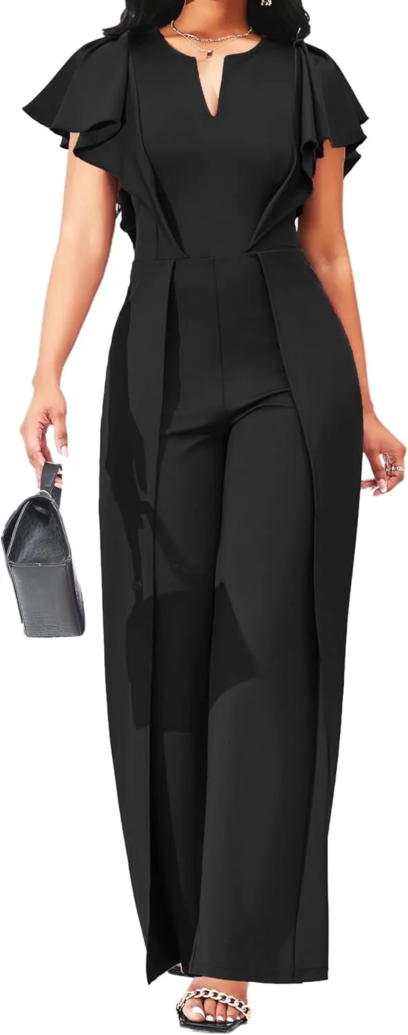 SxClub Elegant Jumpsuits for Women Dressy Formal Casual Long Straight Pants Business Jumpsuit