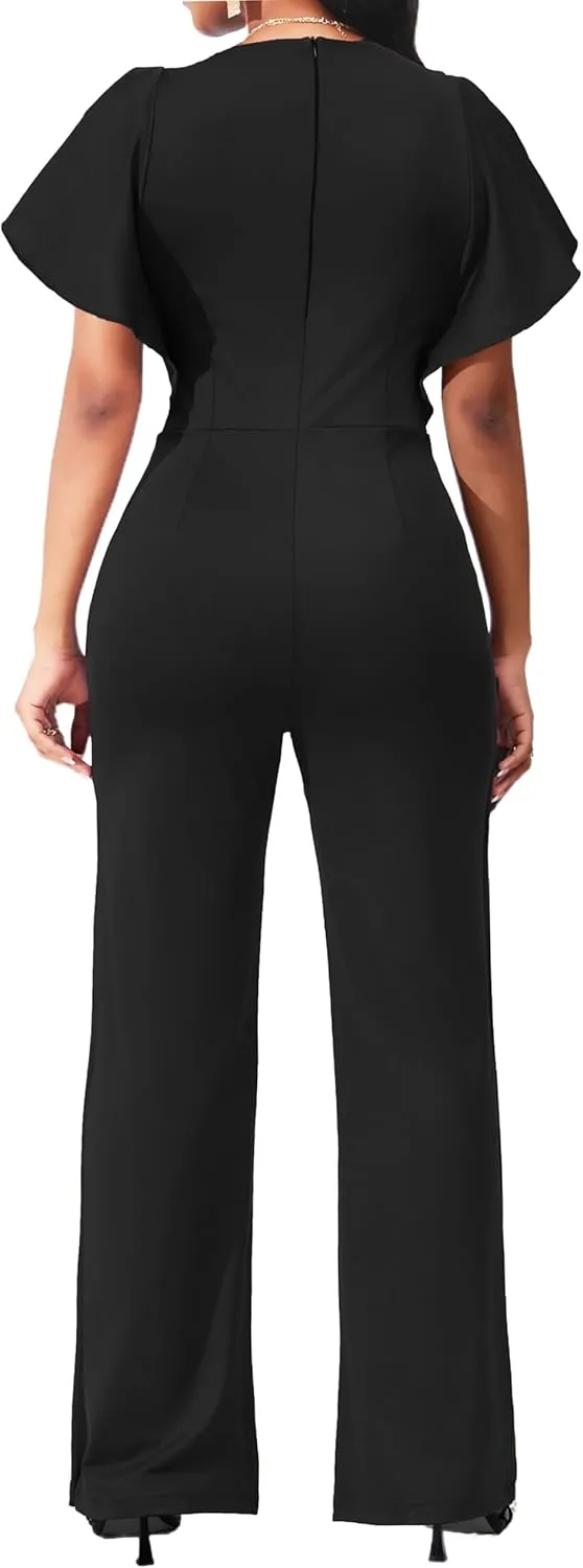 SxClub Elegant Jumpsuits for Women Dressy Formal Casual Long Straight Pants Business Jumpsuit