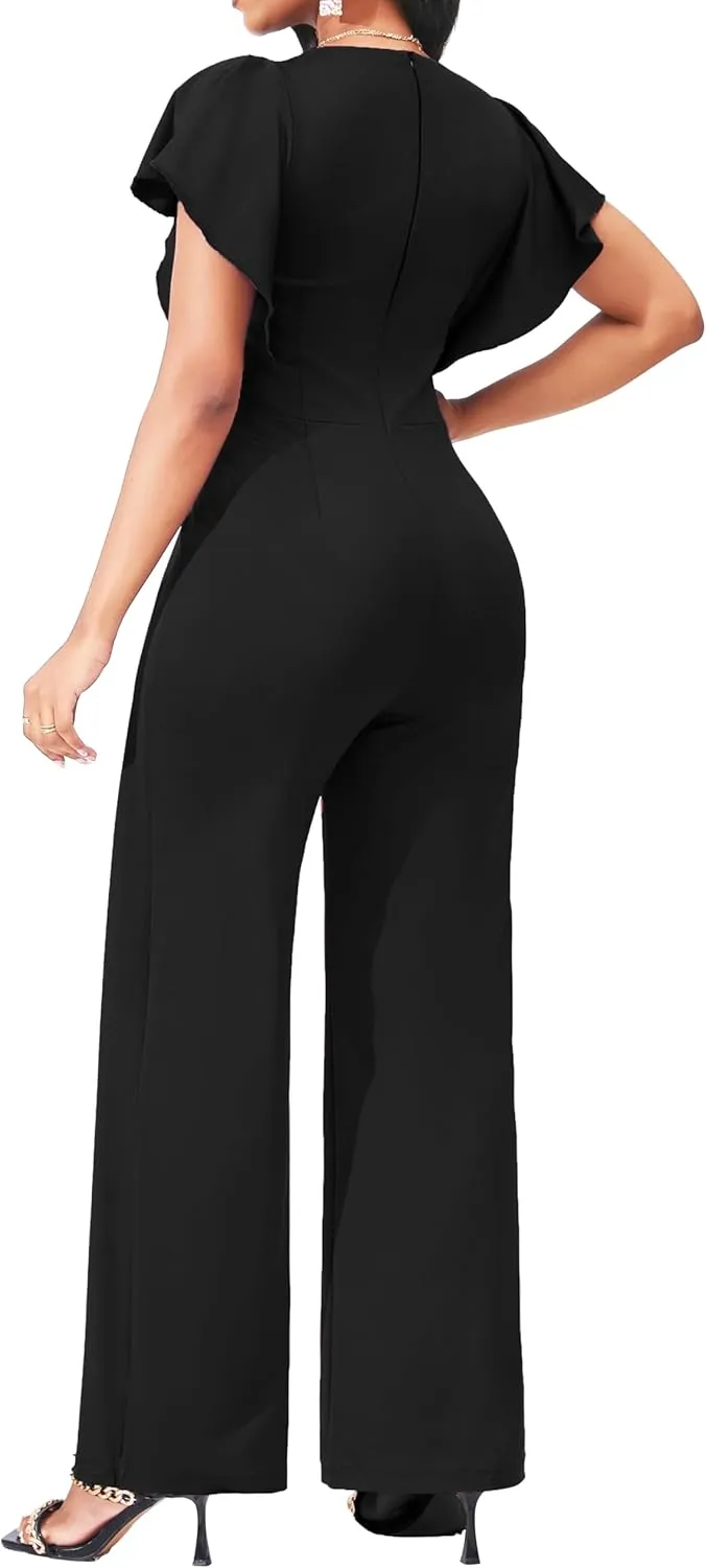 SxClub Elegant Jumpsuits for Women Dressy Formal Casual Long Straight Pants Business Jumpsuit