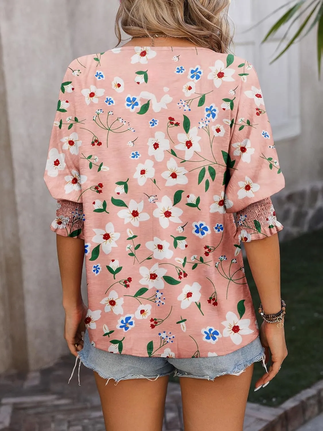 TAKEYAL Women's 2025 Fashion 3/4 Sleeve V Neck T-Shirts Cute Spring Summer Business Dressy Blouses Solid Basic Tee Tops