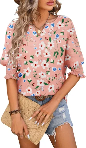TAKEYAL Women's 2025 Fashion 3/4 Sleeve V Neck T-Shirts Cute Spring Summer Business Dressy Blouses Solid Basic Tee Tops