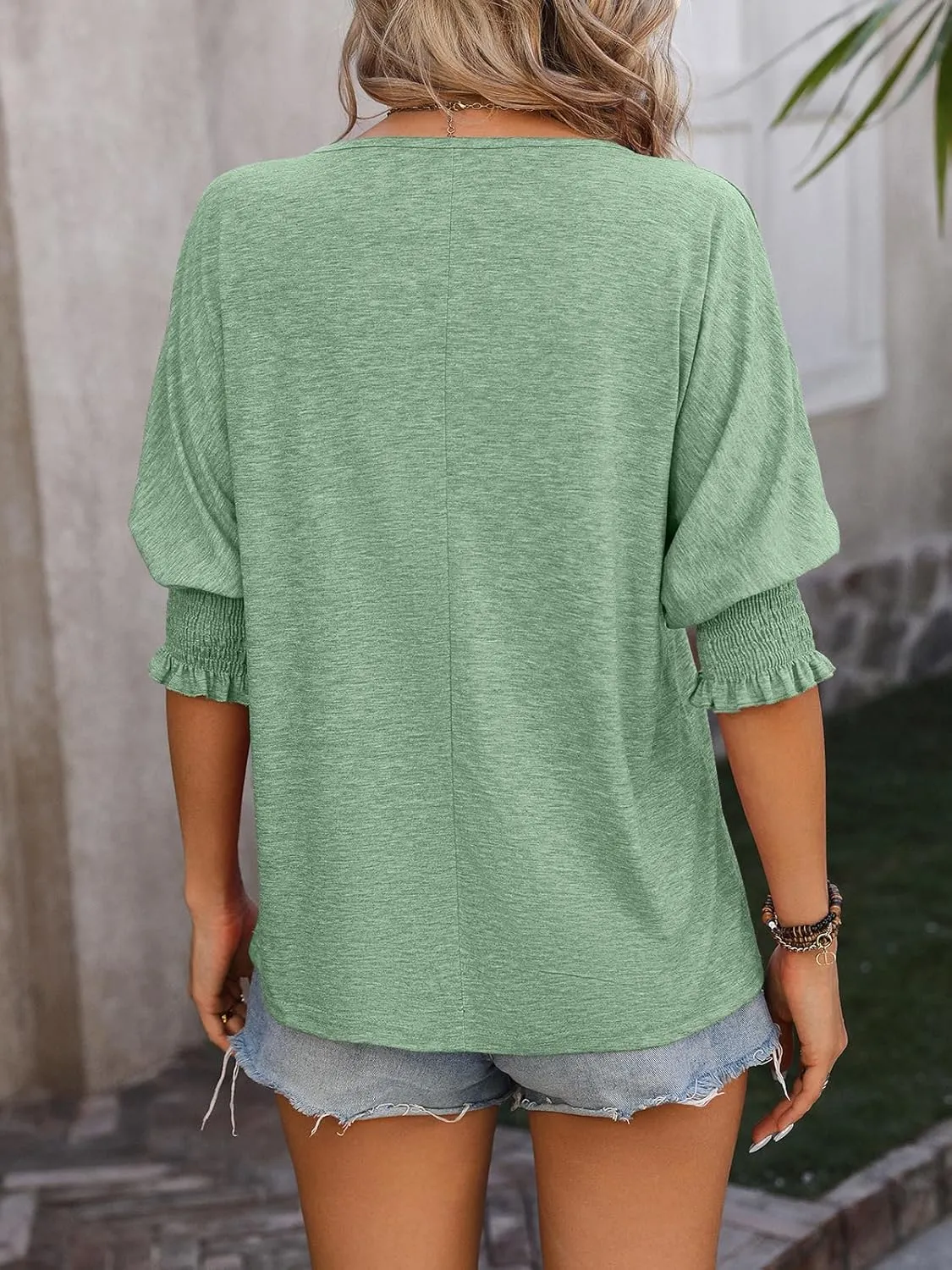 TAKEYAL Women's 2025 Fashion 3/4 Sleeve V Neck T-Shirts Cute Spring Summer Business Dressy Blouses Solid Basic Tee Tops
