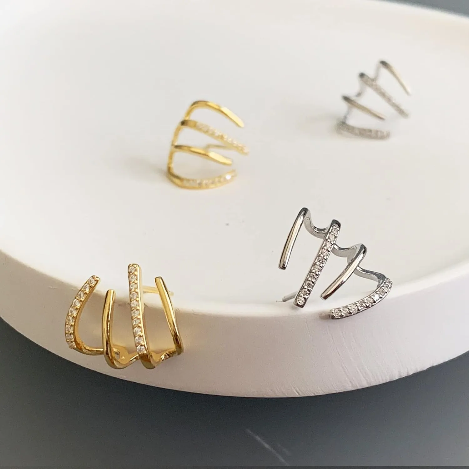 Tewiky Claw Earrings for Women, 14k Gold Plated/Sterling Silver Claw Earrings Cuff Hypoallergenic Ear Wrap Trendy Cubic Zirconia Warp Cuff Earrings