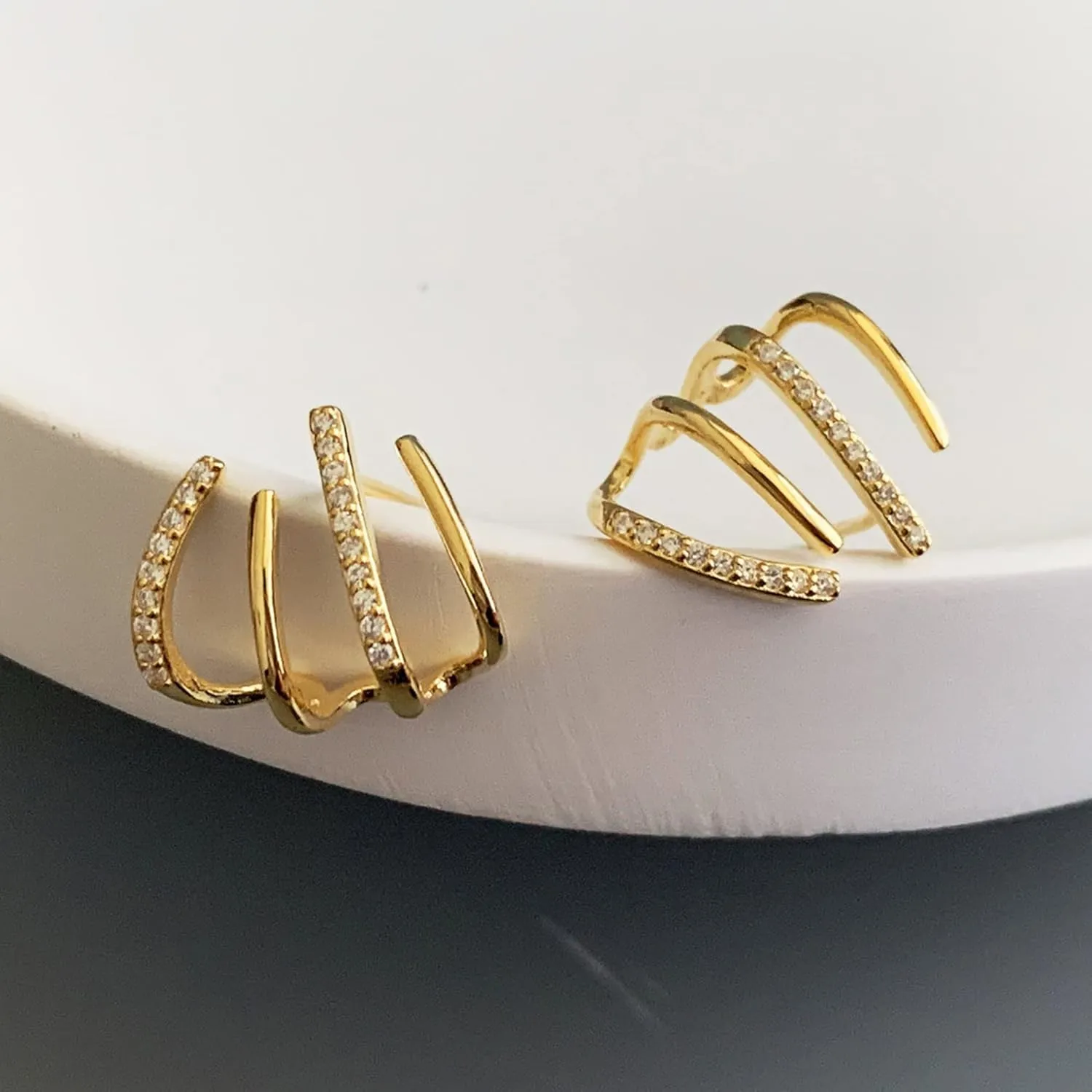Tewiky Claw Earrings for Women, 14k Gold Plated/Sterling Silver Claw Earrings Cuff Hypoallergenic Ear Wrap Trendy Cubic Zirconia Warp Cuff Earrings