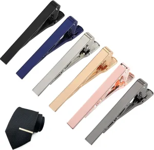 Tie Clips Set for Men: 6 Pcs Classic Colors Necktie Tie Bar Pinch Clips - Gifts for Husband Boyfriend Father's Day - Spring-Loaded Anti-Slip Tie Clip For Men Business Wedding Anniversary Daily Life