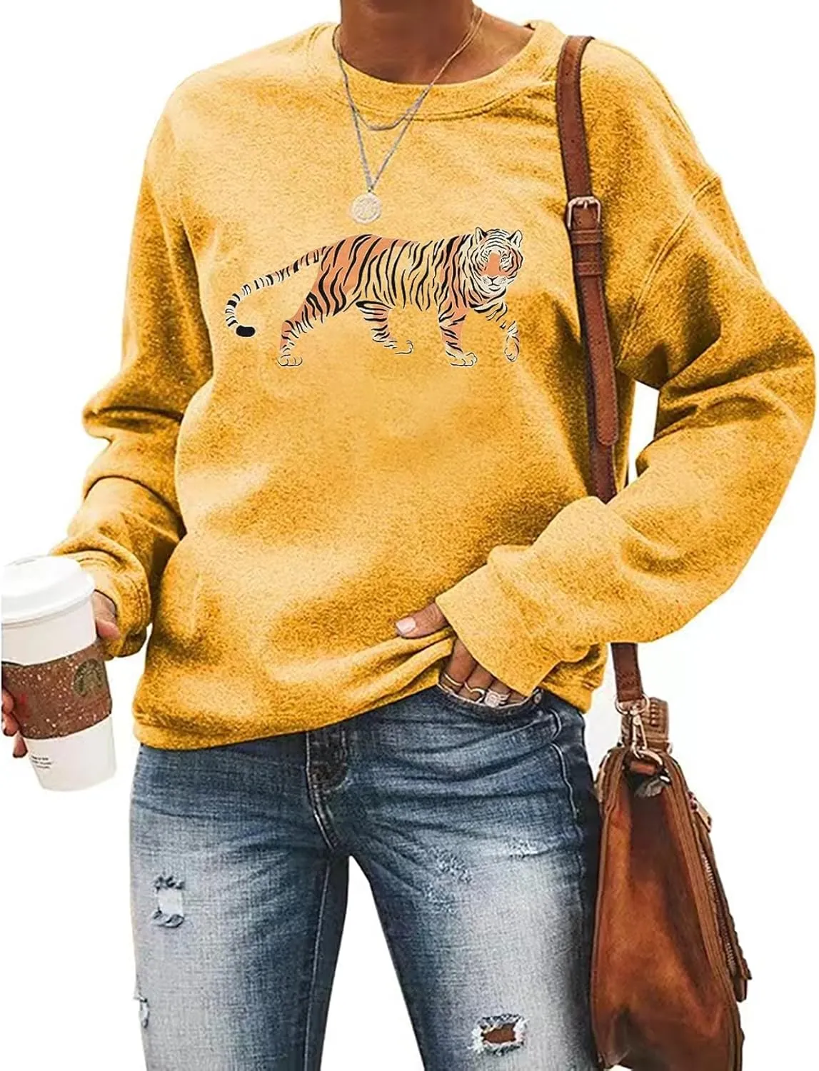 Tiger Sweatshirt Women Vintage Leopard Tiger Graphic Pullovers Animal Lover Long Sleeve Top Fall Casual Crewneck Shirt