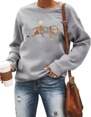 Tiger Sweatshirt Women Vintage Leopard Tiger Graphic Pullovers Animal Lover Long Sleeve Top Fall Casual Crewneck Shirt