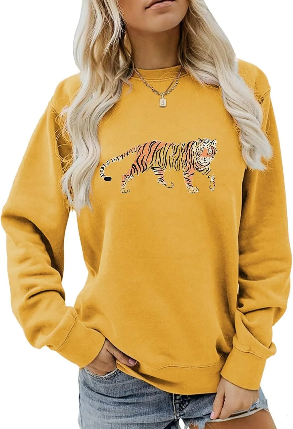 Tiger Sweatshirt Women Vintage Leopard Tiger Graphic Pullovers Animal Lover Long Sleeve Top Fall Casual Crewneck Shirt
