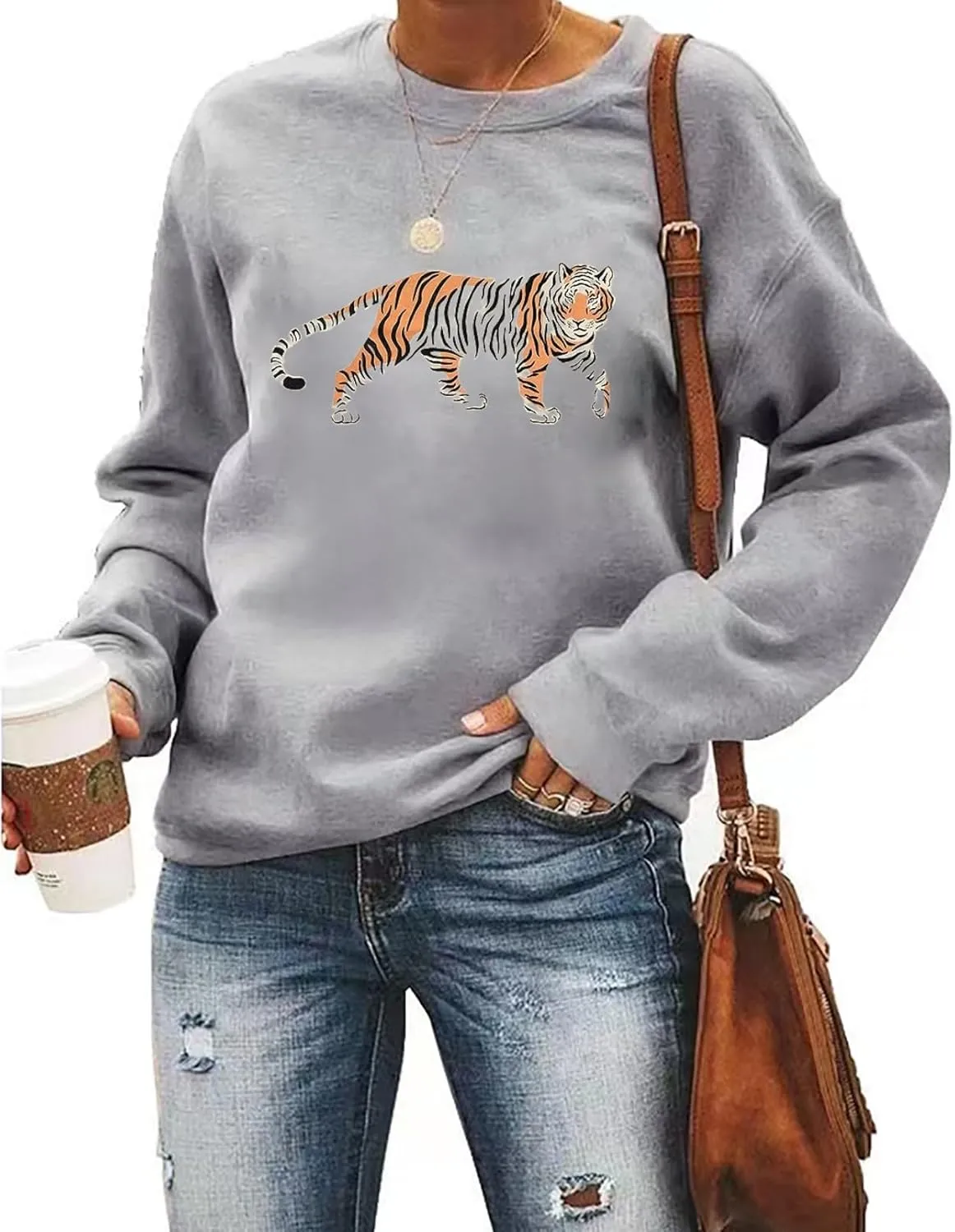 Tiger Sweatshirt Women Vintage Leopard Tiger Graphic Pullovers Animal Lover Long Sleeve Top Fall Casual Crewneck Shirt